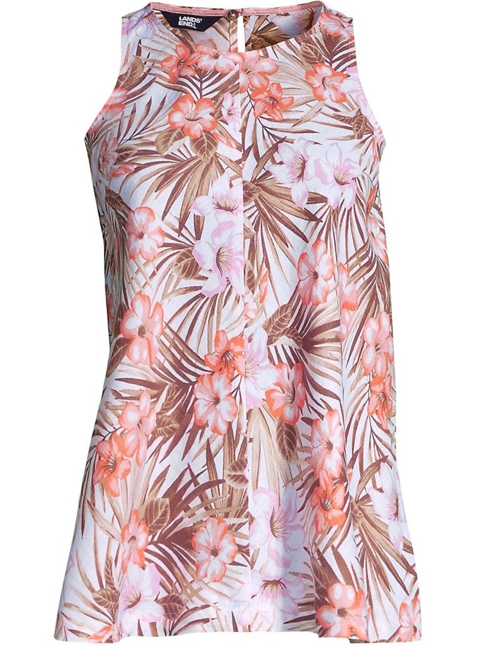 Lands End Linen Sleeveless Dress Tropical Floral Resort Coastal Summer Med Tall